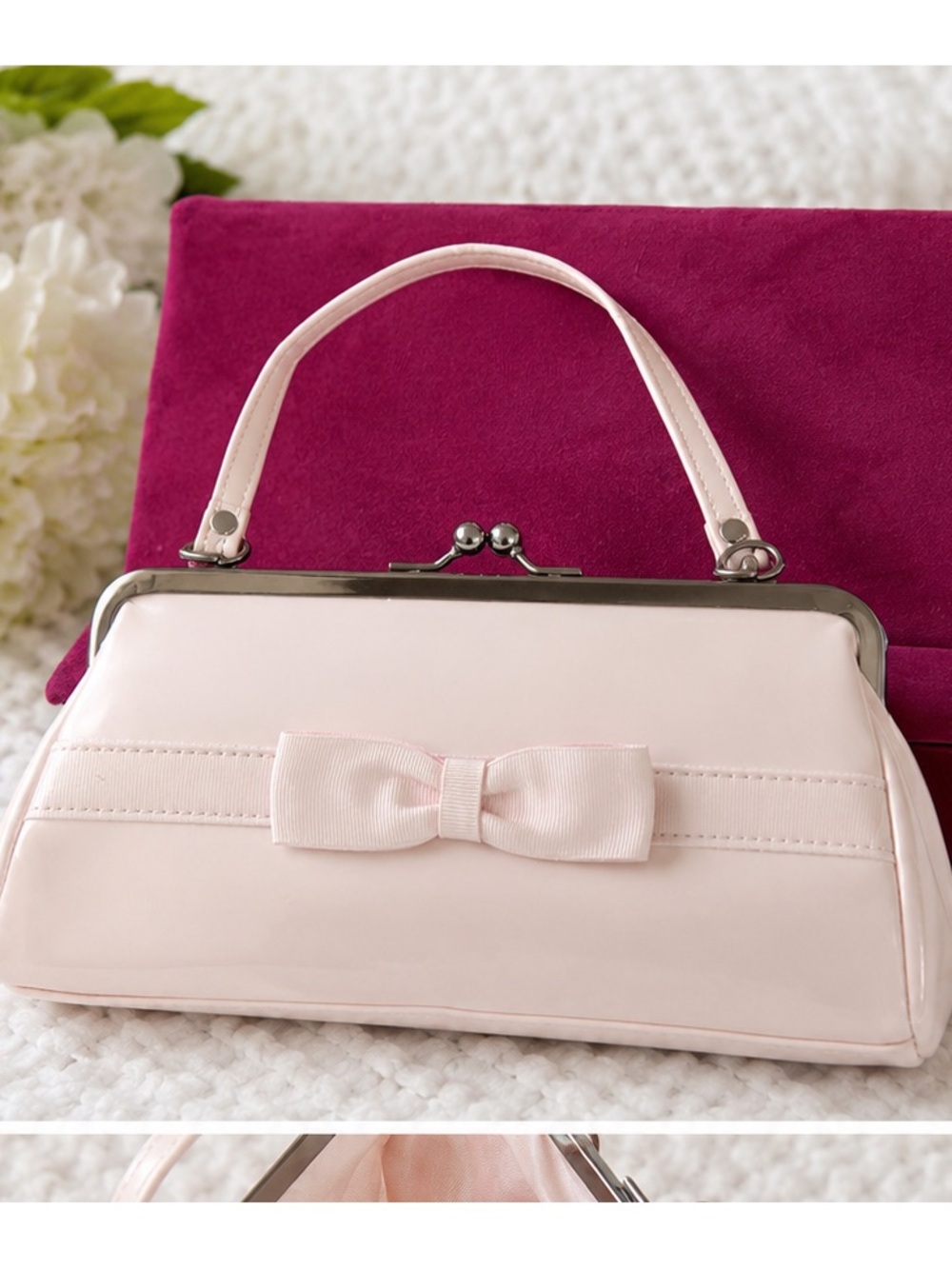 Classic Bow Kiss-Lock Top Handle Bag - Pale Pink